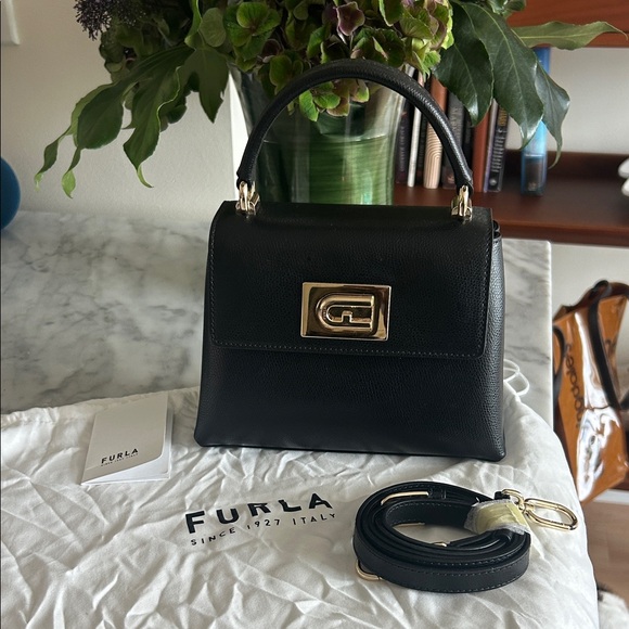 Furla Black Satchel with Gold Accent